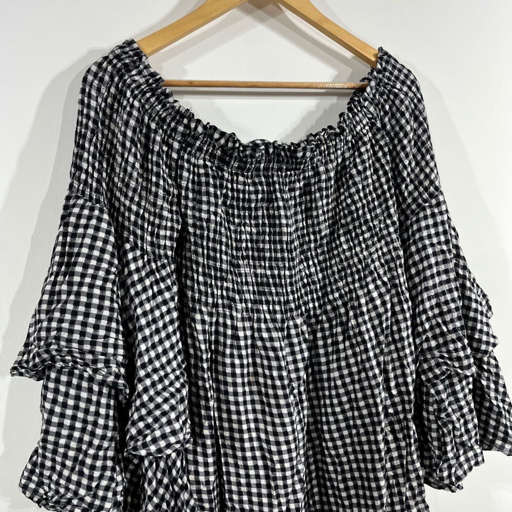 Live4Truth Preppy Old Money Gingham Smocked Cottagecore Top XL Retro Bell Sleeve - Picture 5 of 10